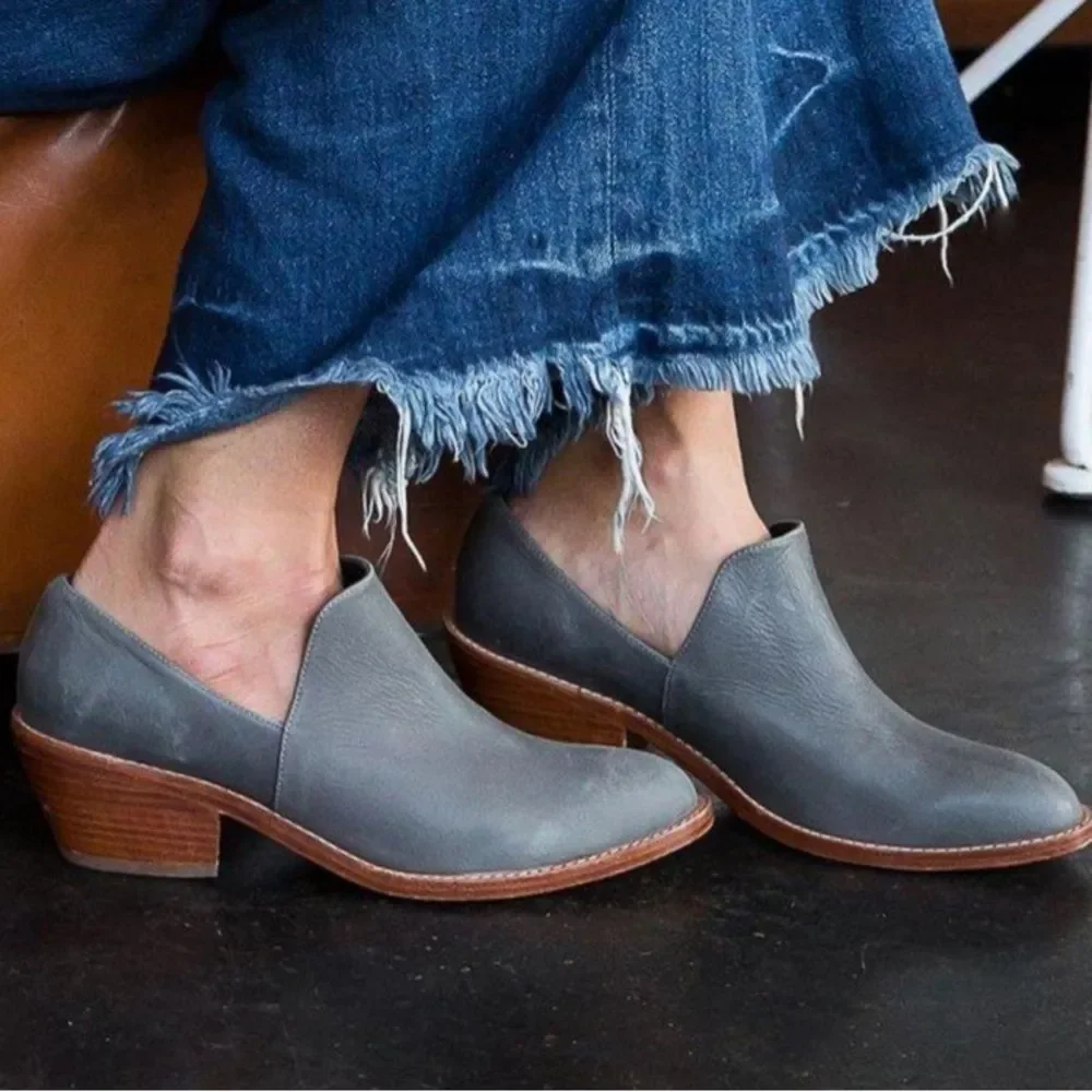Fortress of Inca Madeline Leather Stacked Low Heel Bootie Shoe Slip-On Handmade